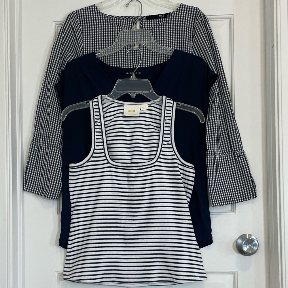 Blue and White Bundle of 3 Tops (S-M)